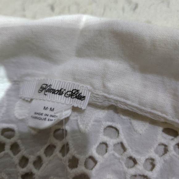 Kimchi Blue | Elegant Cream Lace Patchwork Women's Button Up Top - Picture 8 of 10